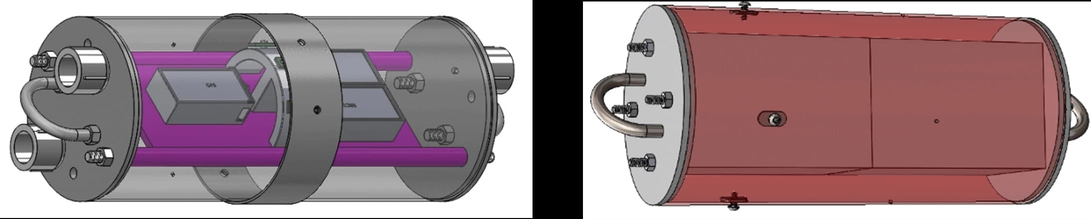 Sabre I electronics bay and payload CAD in SolidWorks: the internal sled layout, avionics mounting, and payload housing that sit inside the main airframe. This is the subassembly where the Structures, Flight Performance, and Electronics subteams had to converge, since any change to e-bay packaging or payload mass moved the center of gravity and changed the stability margin in OpenRocket.